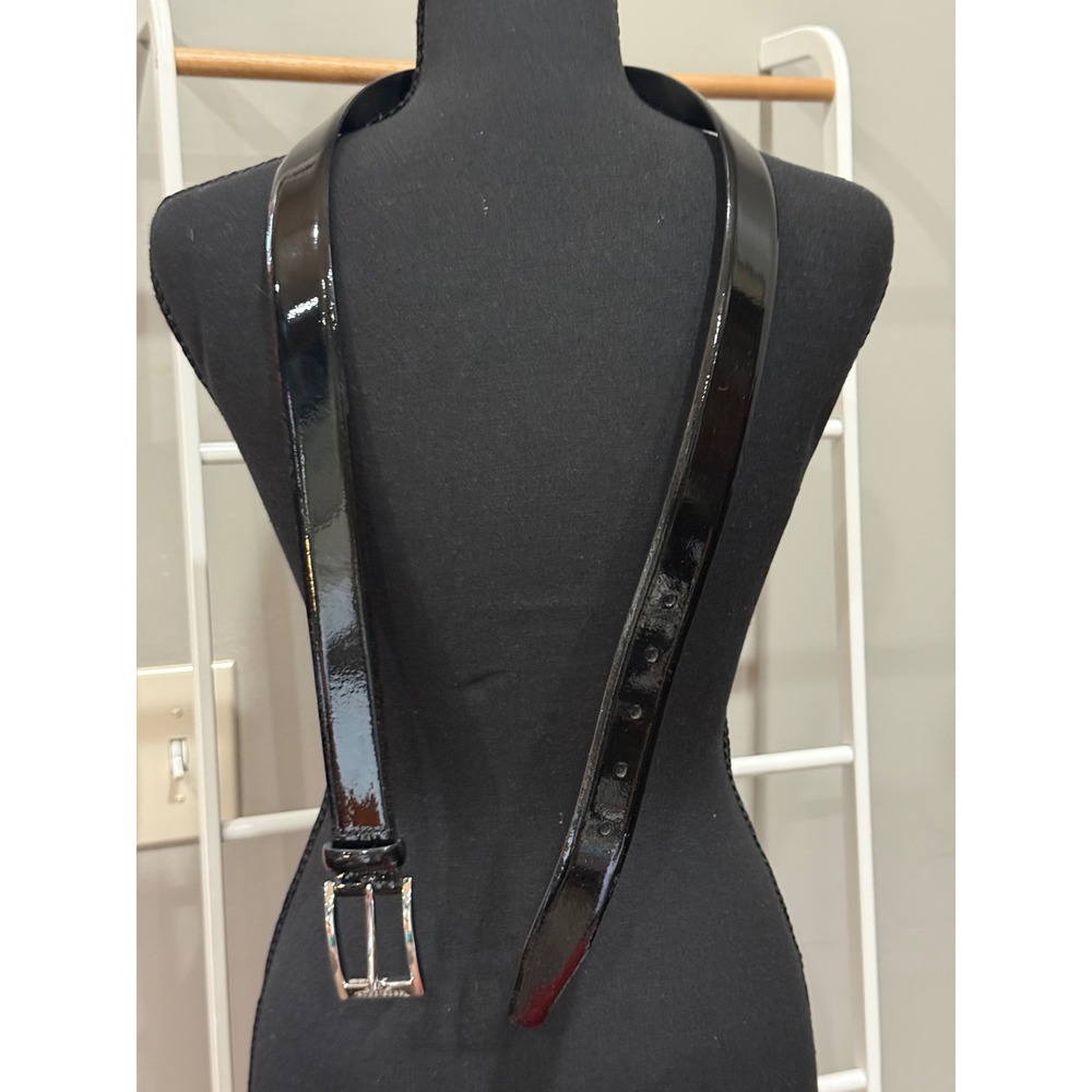 Hugo Boss‎ Mens Black Patent Leather Belt Silver Buckle Size 95 36 UGOS-V